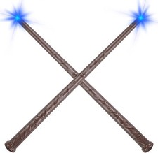 2 Pk Plastic Light Sound Magic Wands Wizard Witch 2 Brown Accessory NEW