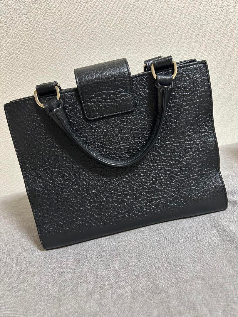 FURLA 2way Logo Buckle Design Hand Tote Crossbody Bag Women Black