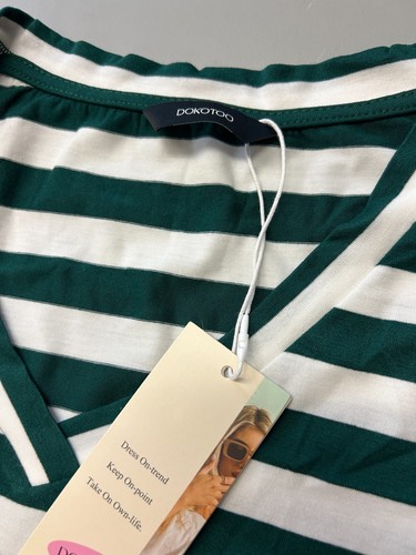 Dokotoo T Shirt Maxi Dress Short Sleeve Green White Striped Pockets 2XL NWT - Picture 5 of 7