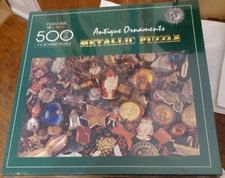 Vintage F. X. Schmid 500 Pcs Jigsaw Puzzle NIB Antique Ornaments Metallic Puzzle