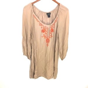 Lane-Bryant-Brown-Orange-Embroidered-Peasant-Top-Blouse-Women-039-s-Plus-Sz-14-16