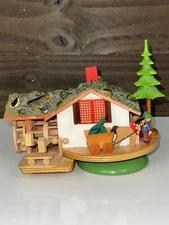 STEINBACH Music Box "Grist Mill" Carved Wood THORENS Germany Vintage Coin Bank