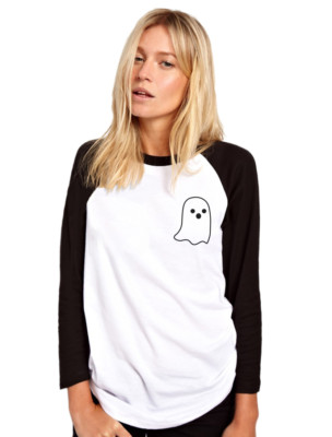 Ghost Pocket Logo - süßes Halloween Hexe Goth Damen Baseball Top