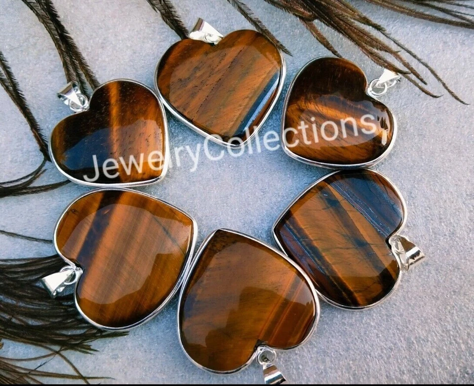 Natürlich Tigerauge Herz Form Anhänger Handgemacht Einfassung Damen Schmuck B116 - Bild 3 von 4