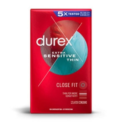 Durex Extra Sensitive Ultra Thin Lubricated Condoms Close Fit 12 Ct