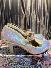 Irregular Choice Euro 40 White Iridescent “Lasy River” Low Courts With Bows