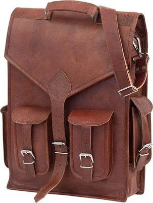 Backpack Travel Men's Leather Bag Goat Genuine Laptop Brown Rucksack Vintage