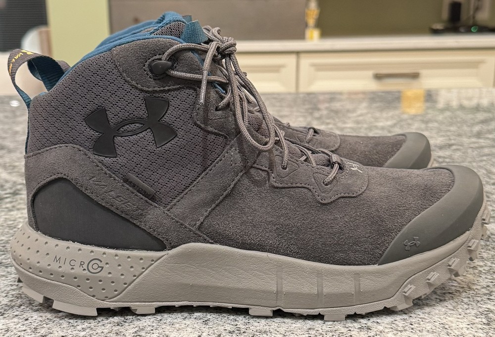 Under Armour Mens Sz 9 Micro G Valsetz Trek Mid Gray Suede Outdoor Hiking Boots