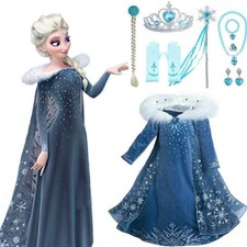 Frozen Elsa Dress Girls Fancy Costume Party Cosplay Outfit Kid Gifts UK NEW