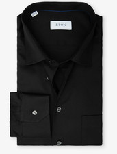 Eton Solid Shirt Black Classic Fit Wrinkle Free Chest Pocket 47 18.5