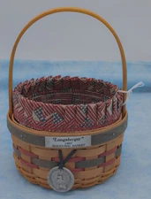 Longaberger 1997 Inaugural Basket with Patriotic Liner, Protector & Eagle Tie-On