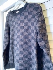 Men's Brixton Checker Print Crew Sweater in Black Gray, Office, Skater Med