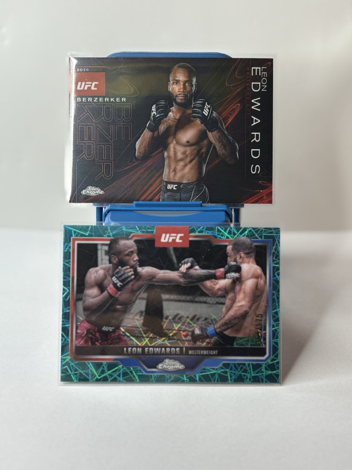 2025 Topps Chrome UFC Leon Edwards Aqua Refractor /199 and Berzerker (Case Hit)