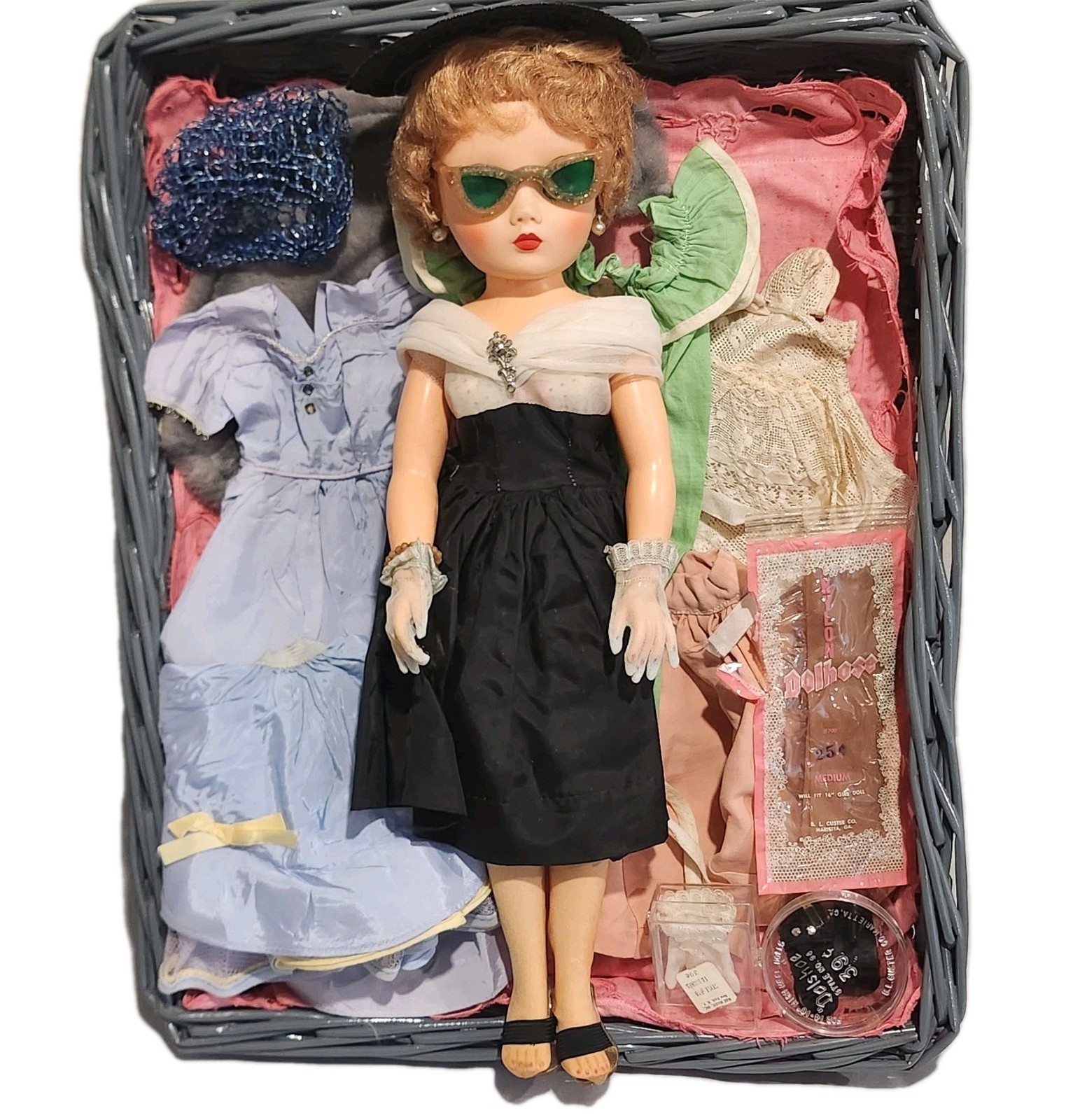 Vintage 1950s Fashion Doll 18” Plastic Sleep Eyes With Clothes + Accessories