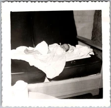 Vintage Snapshot Cute Baby Sleeping On Couch 1950s