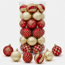 Valery Madelyn Red Gold Glitter Round Christmas Ornament Set of 30