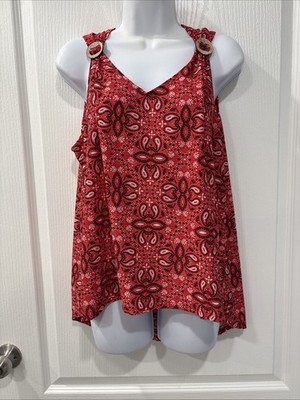 CURE Women s Sleeveless Tunic Top Size XL Red Paisley High/Low Style