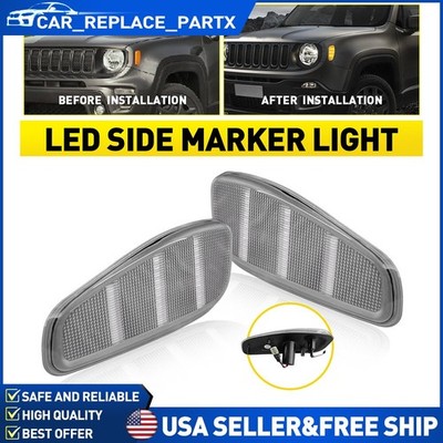 L + R Clear Amber LED Side Marker Lights Fender Lamps For 2015-up Jeep Renegade