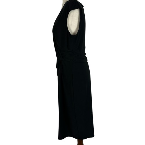 Lauren Ralph Lauren Dress Women Size 12 Black Faux Wrap Ruched V-Neck Stretchy - 第 2/11 張圖片