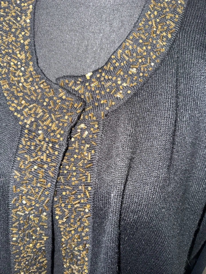 Cárdigan abierto Maggie Barnes para mujer talla 2X negro con cuentas botón delantero manga larga Foto 2 de 4