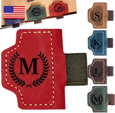 Custom Bookmark with Pen Holder with 26 Letters Personalized Magnetic Leather Bo