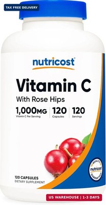 Nutricost Vitamin C with Rose Hips 1025mg, 120 Capsules - Vitamin C 1000mg, Rose