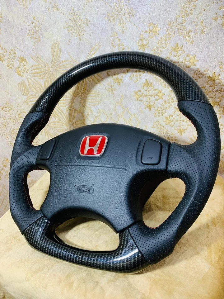 HONDA CIVIC EK 96-2000, FIBRA DE CARBONO HIDRO SUMERGIDA Y DIRECCIÓN DE CUERO ORIGINAL Foto 3 de 4
