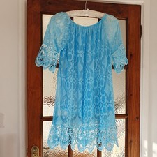 Celeste Modas Embroidered Made in Italy Blue Summer Dress double Lined Size M