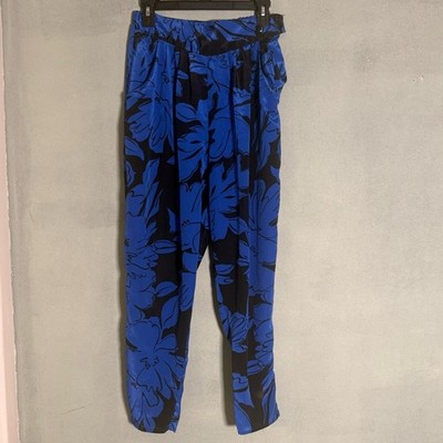Vintage 80s/90s Black and Blue Floral print Harem  Pants 28-33  waist