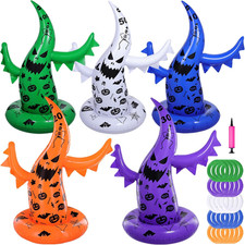 Halloween Ring Toss Game Set, 5 Pack Inflatable Ghost Witch Hat Ring Toss Fun Ha