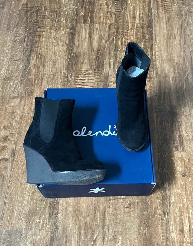 Черная замша на танкетке великолепные ботинки ботинок размер 6 - Изображение 4 из 4