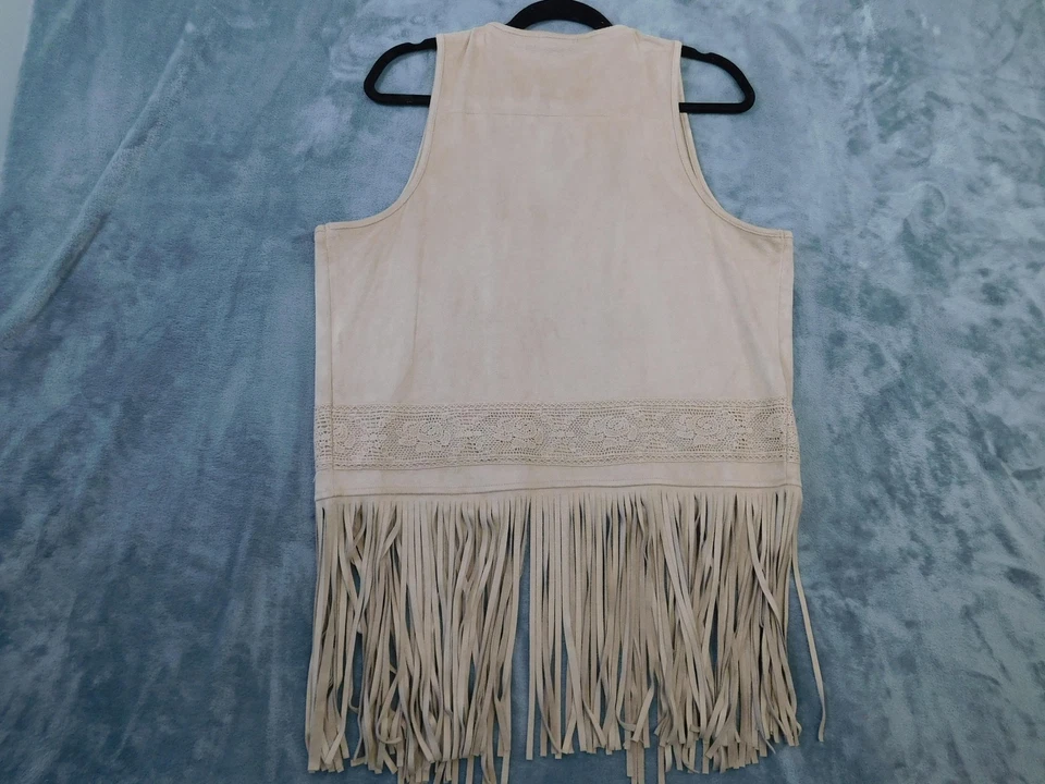 Maurices Vest Womens XL Tan Faux Suede Fringe Western Country Open Boho Festival - Image 4 of 4