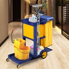 Cleaning Trolley On Wheels w/ Lock&Door Janitorial Storage Cart for Housekeeping