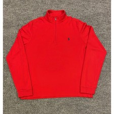 Polo Ralph Lauren VTG Men Red 100 Pima Cotton Quarter Zip Pullover Sweater L