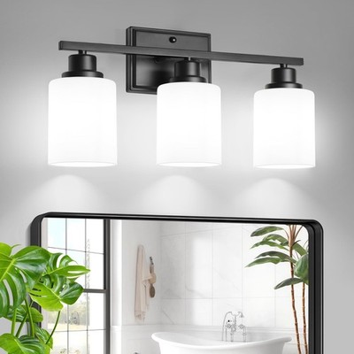 Unicozin 3-Light Bathroom Light Fixtures, Modern Black Vanity Light Over Mirr...
