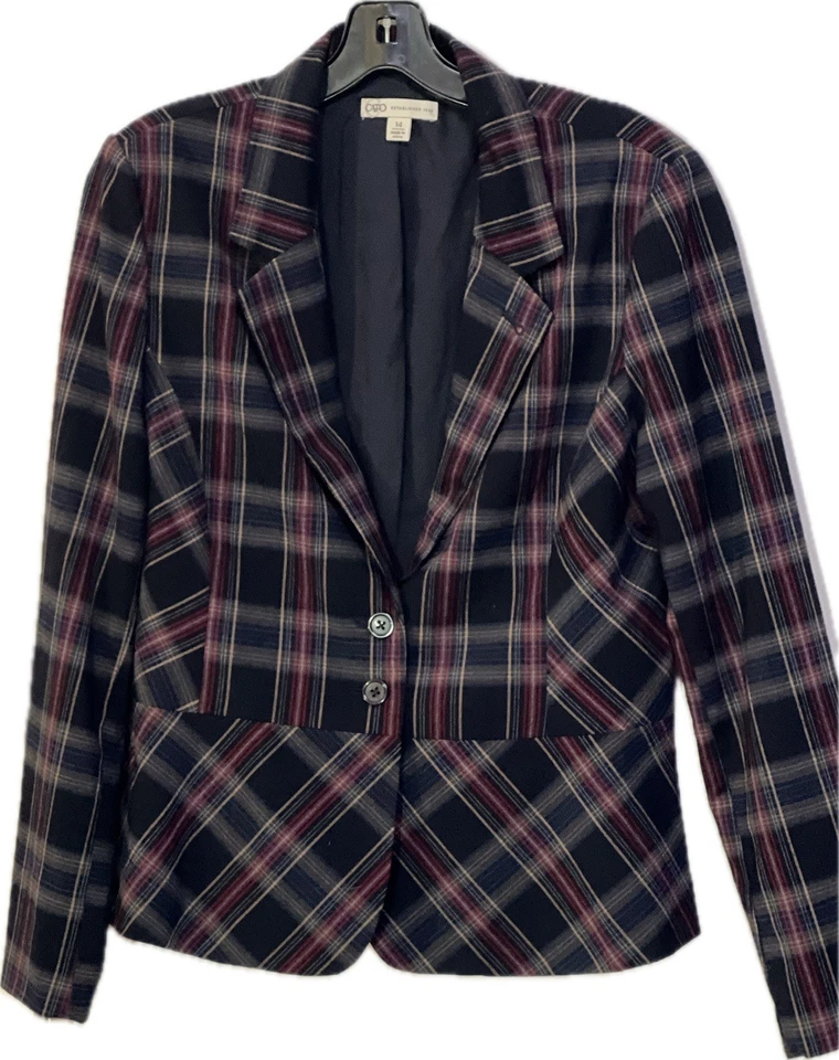 Chaqueta Blazer Cato Para Mujer Talla 14 Cuadros Azul Marino Borgoña Forrada a Medida Elástica Foto 2 de 4