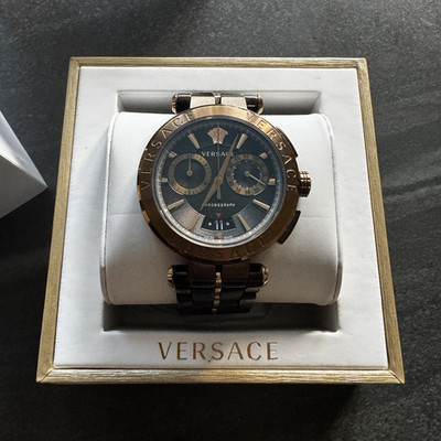 Versace Aion Herren Chronograph Quarz Edelstahl schwarz/gold VE1D00223 Box