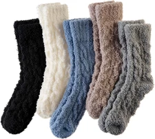 Women Fuzzy Slipper Socks Winter Microfiber Soft Cozy Plush Fluffy Socks Warm Co