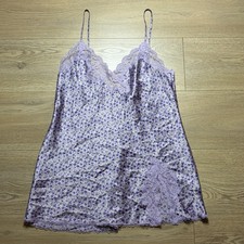 Vintage Victoria's Secret Lavender Floral Satin Slip Nightgown Lace Trim Medium