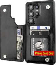 Wallet Case for Samsung Galaxy S25 Ultra, Black, Card Holder