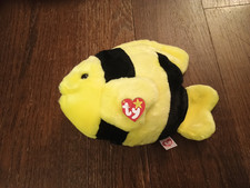 Vtg TY Beanie Baby Buddy Bubbles the Fish Plush Yellow Black NWT 1998 TOY Soft!