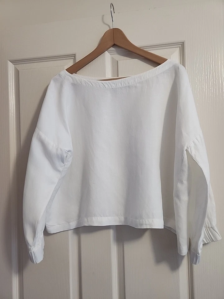 ALPHA60 LINEN RAYON BOXY BLOUSE TOP SZ L 12 14 OPTICAL WHITE ALPHA 60  - Изображение 2 из 4