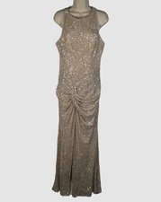 398 Ieena For Mac Duggal Women's Beige Sequin Ruched Sheath Gown Dress Size 14