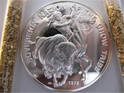 7/8-OZ. CROW NATIVE AMERICAN INDIAN TRIBAL NATIONS ART COIN SILVER.999 + GOLD