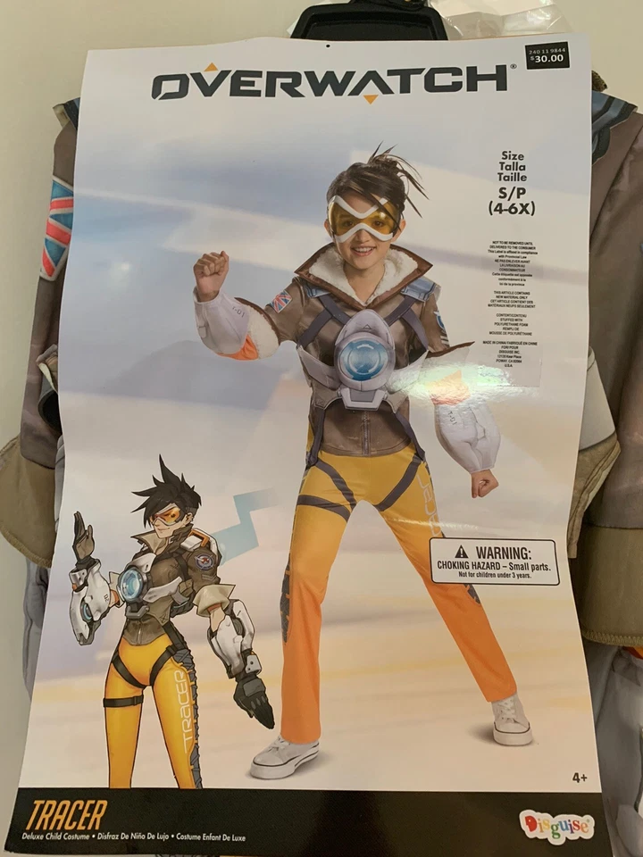 NUEVO CON ETIQUETAS Overwatch Tracer Disfraz de Lujo para Niño TALLA S (4-6X) Mono Chaleco Gafas Foto 2 de 4