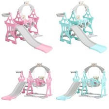 3-in-1 Kid Slide and Swing Set Activity Center w/ Basketball Hoop / Music Player