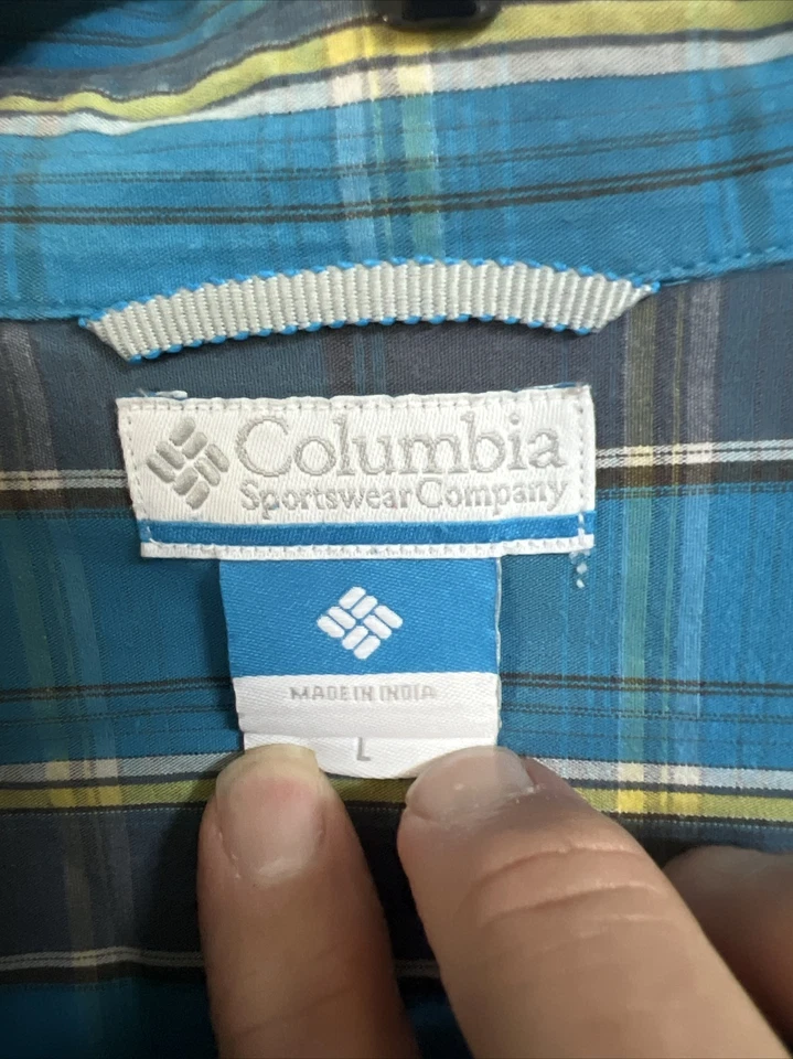 Camisa Columbia Hombre L Grande Azul Con Botones Manga Larga Multicolor Vestido Informal Foto 3 de 4