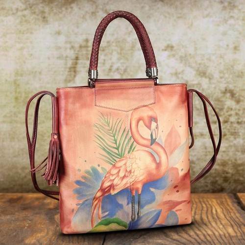 Hand painted Genuine Leather Purses and Handbags Women Shoulder Bag Tote Bag - Picture 2 of 21