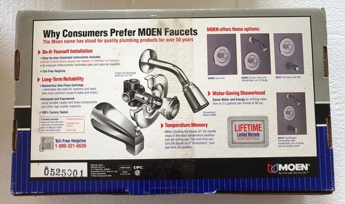 NEW IN BOX Moen 82519 Chrome Single-Handle Tub/Shower Combination Faucet - Picture 2 of 2