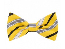 Men's microfiber Pre-tied Bow Tie  hankie set stripes yellow black prom formal